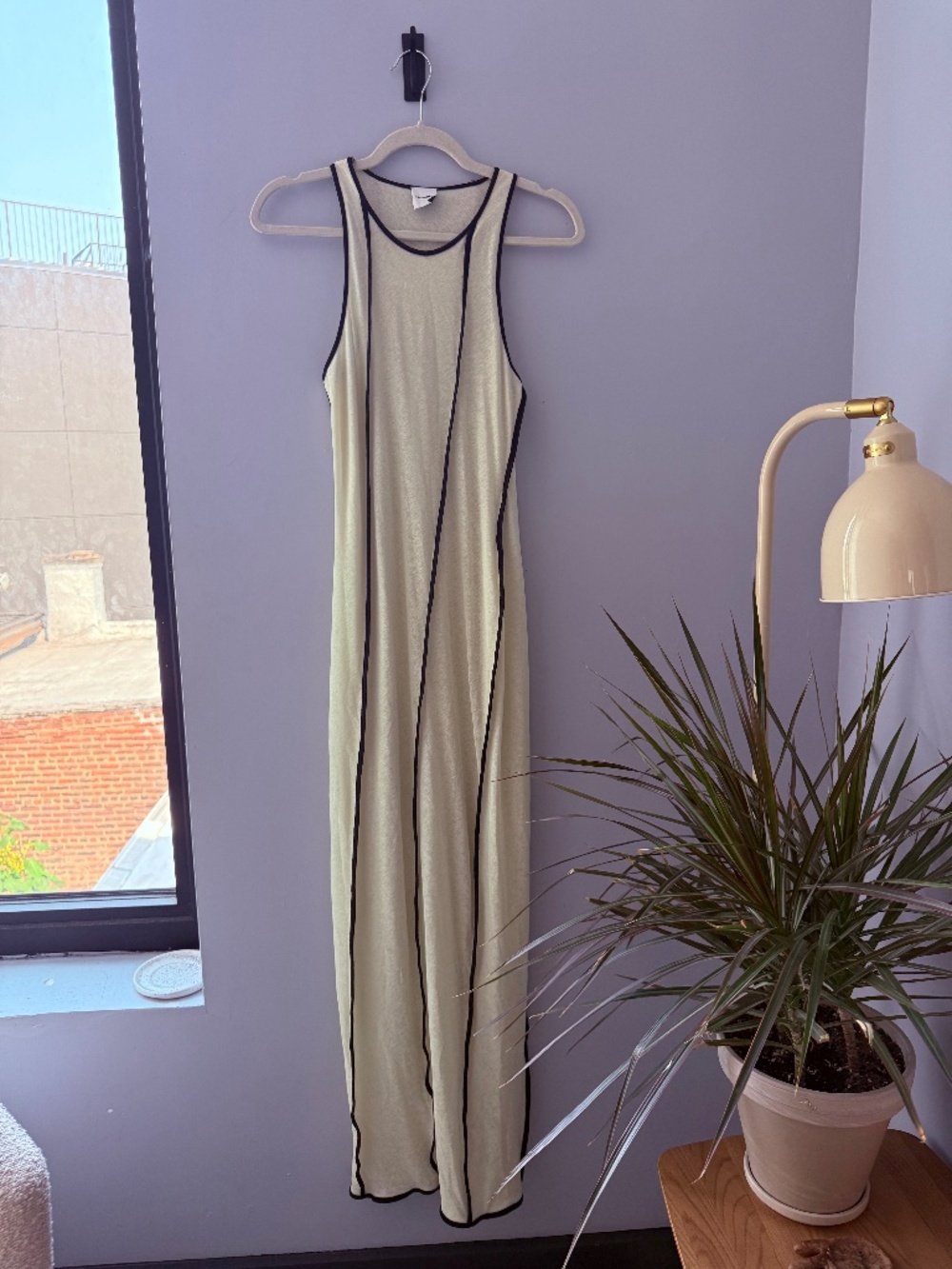 Nanushka Cream Maxi Dress with Black Contrast Trim [S]